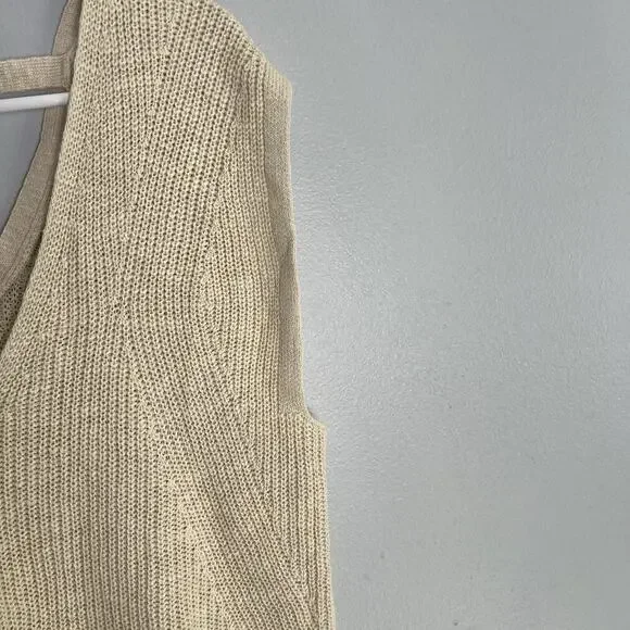 NWT Banana Republic Womens Cotton Linen Knit Ribbed Vest Sz M Cream Boho Casual - Picture 5 of 12